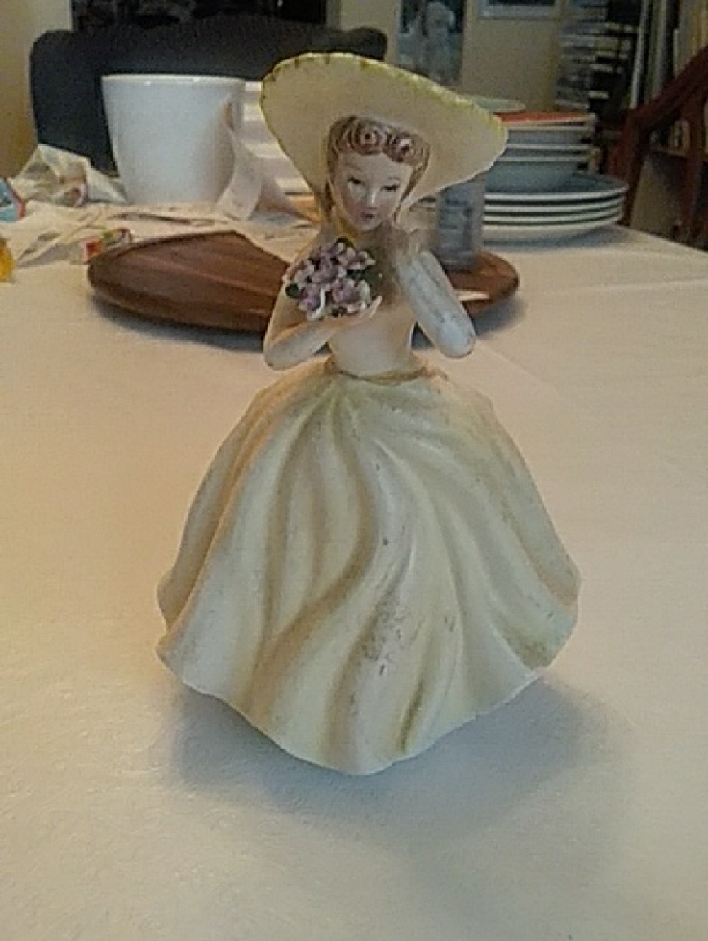Vintage Napco Yellow & Pink Lady Planter with Bouquet